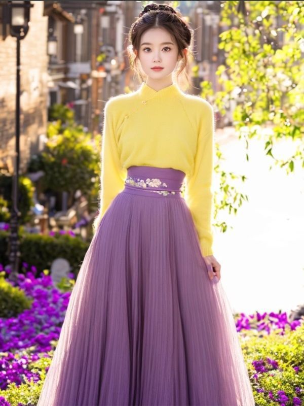 新中式女装柠檬黄色马面裙套装2025春秋新款高级感小香风改良汉服