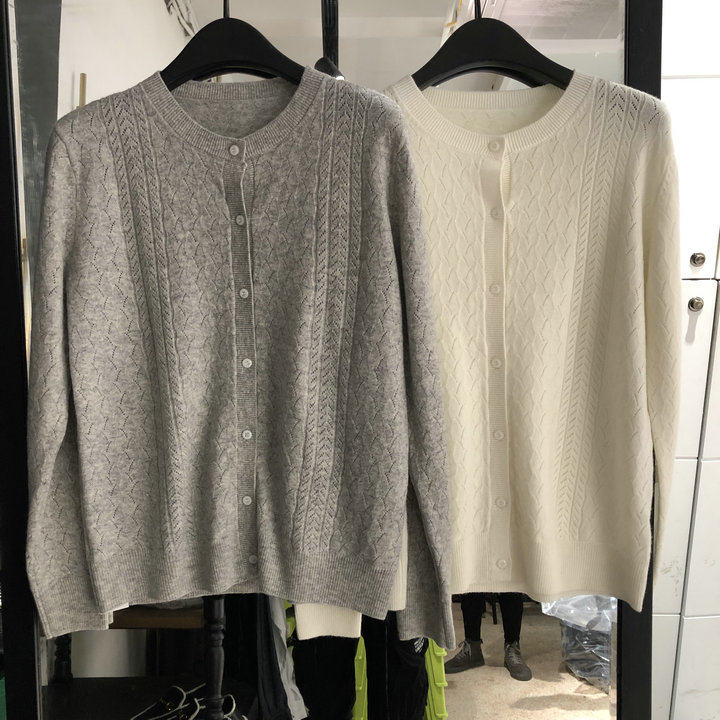 春季欧洲站新品2019长袖镂空花 短款羊绒针织开衫简约外套潮