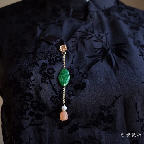 干青银压襟流苏中式复古旗袍配饰