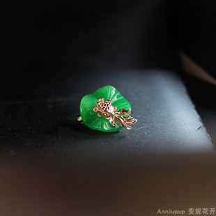 复古旗袍盘扣别针胸针防走光女 荷叶与鱼 干青荷叶小金鱼中式