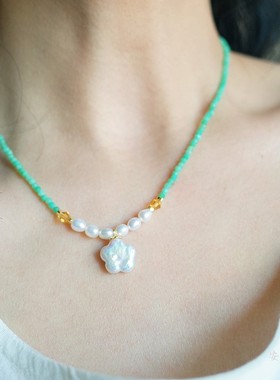 安妮花开薄荷夏天原创设计天然珍珠项链女轻奢小众锁骨链天然石