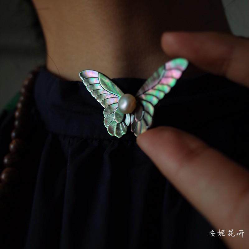【黑贝蝴蝶】个性黑色天然贝壳珍珠简约个性蝴蝶胸针精致配饰