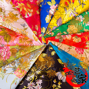 旗袍唐装 140高档烫金金丝牡丹高密尼龙织锦缎绸缎礼服面料古装 布