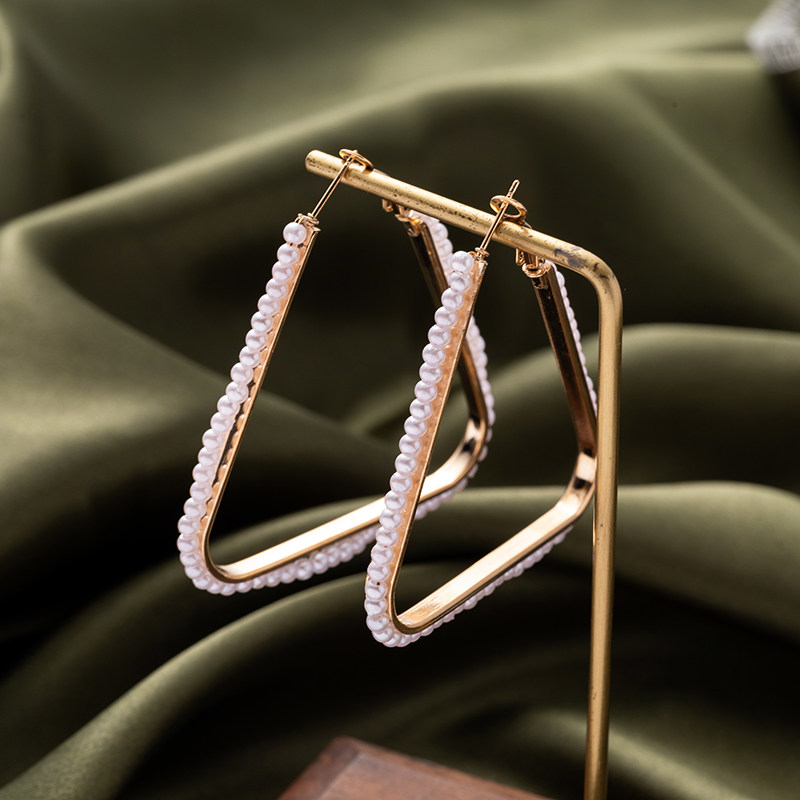 夸张简约三角形珍珠耳圈ins冷淡风欧美耳环女小众设计个性耳饰品