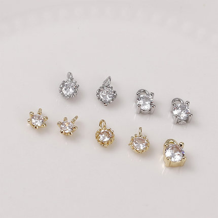 铜镀14k金保色迷你锆石四边形小吊坠diy耳饰品挂坠手链项链材料