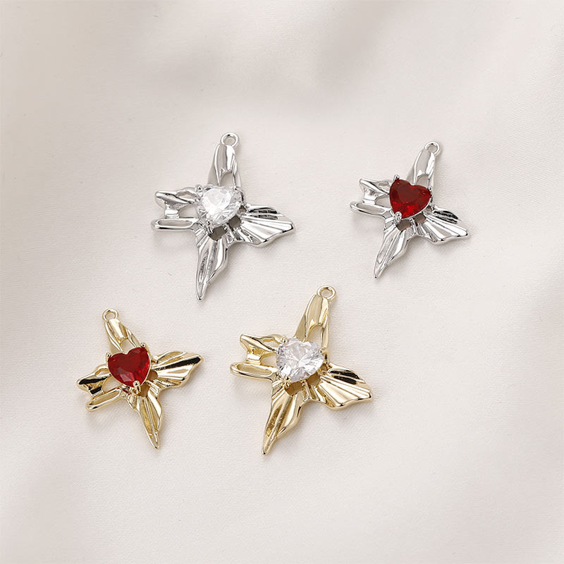 14k金铜保色甜酷个性爱心锆石褶皱十字架吊坠diy项链手链耳饰配件