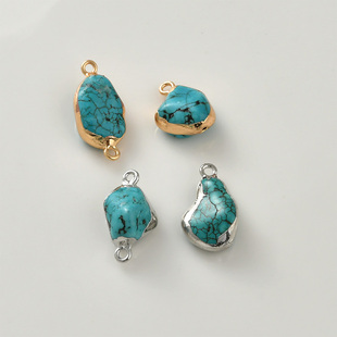 天然绿松石包金边复古吊坠耳坠挂坠diy耳饰手链项链手作配件材料