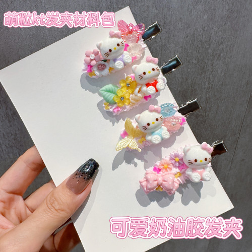 卡通亮面樱花小猫diy树脂配件饰品手工制发夹奶油胶头饰配件