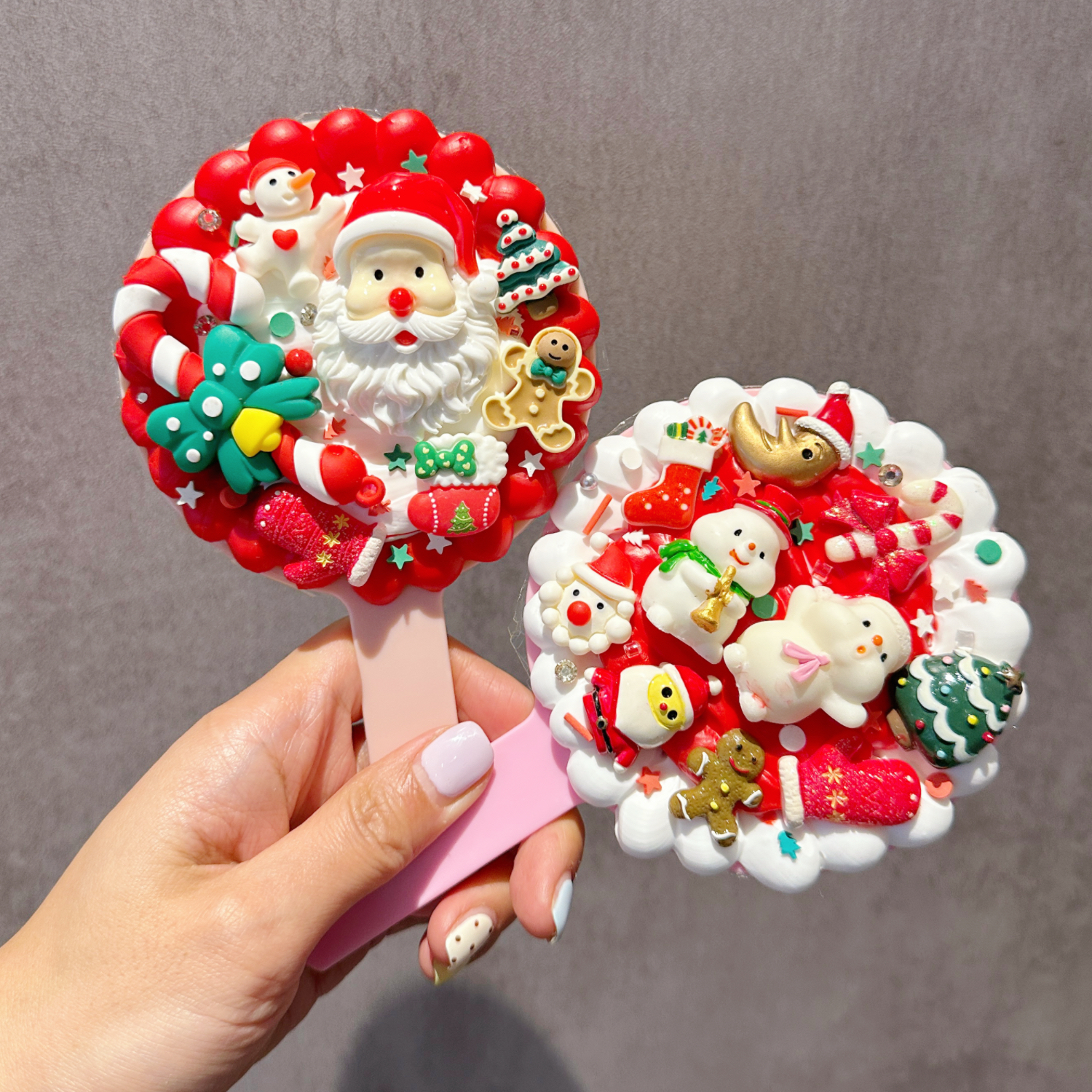 圣诞奶油胶镜子手工diy材料包儿童化妆镜制作女孩礼物活动材料包