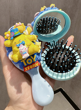 卡通黄狗diy奶油胶镜子梳子气垫梳创意手工制作材料包便携化妆镜
