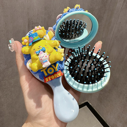 卡通黄狗diy奶油胶镜子梳子气垫梳创意手工制作材料包便携化妆镜