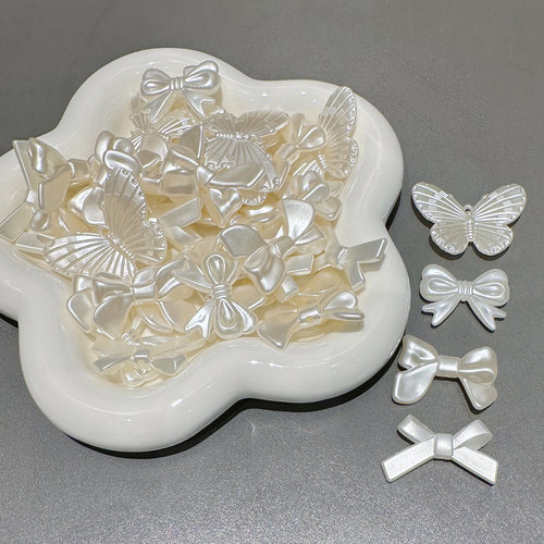 巴洛克diy配件珠光蝴蝶结珍珠奶油胶饰品仿珍珠蝴蝶材料包