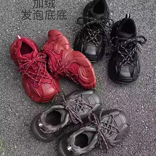 冬季个性时尚大码女鞋40-43码休闲鞋加绒保暖老爹鞋41 42码短靴