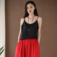 Mùa hè 2019 cotton và vải lanh nữ văn học retro chạm đáy mặc ramie đoạn ngắn áo yếm nhỏ áo sơ mi nữ mỏng - Áo ba lỗ áo ba lỗ nữ