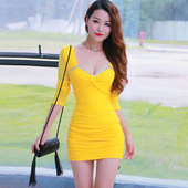 遮肚显瘦包臀连衣裙纯欲风新款 弹力网纱夜店工衣桑拿足浴工装 短裙