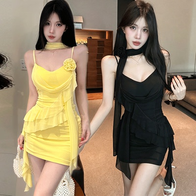 法式纯欲网纱吊带性感显瘦连衣裙