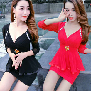 弹力长袖 日韩性感遮肚显瘦包臀裙夜店女装 打底连衣裙 天天特价