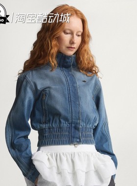 12月adidas阿迪达斯TRACKTOP女子纯棉牛仔高领运动夹克外套KE1072