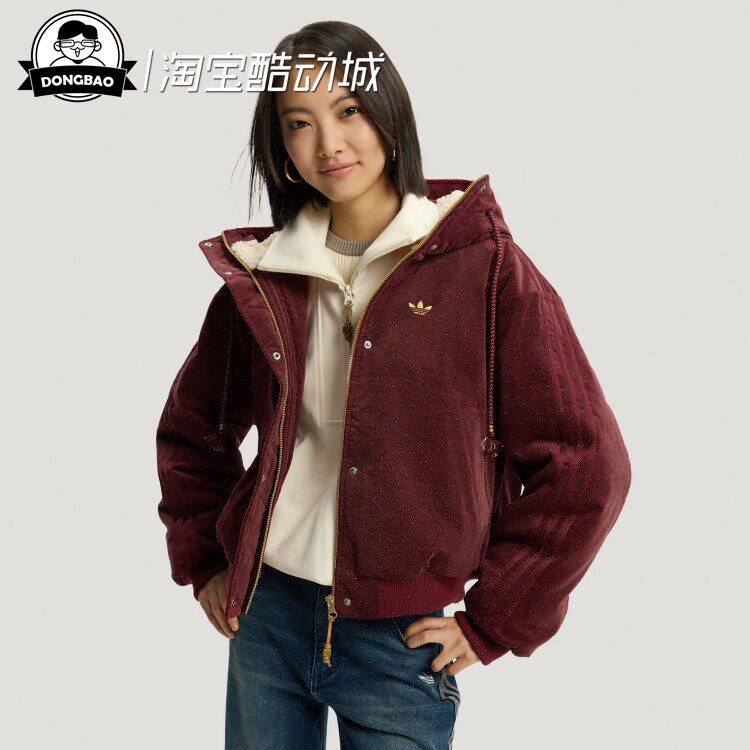 保暖毛绒领运动连帽宽松棉服