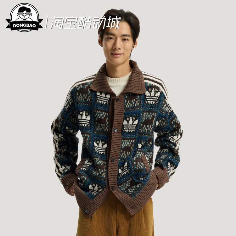 12月adidas阿迪达斯新年款慵懒风针织运动宽松毛衣开衫外套KT0715