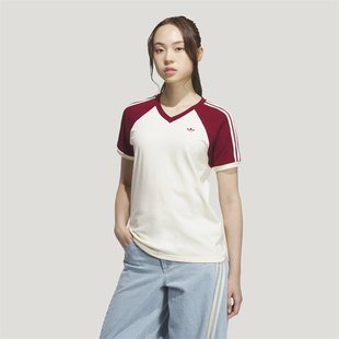 5月三叶草ADIDAS阿迪达斯 女子纯棉运动短袖V领T恤KF0316/KE6163