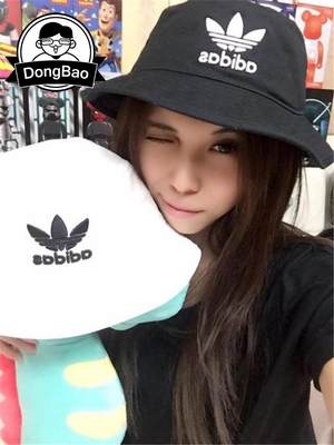 adidas三叶草男女情侣黑白渔夫帽