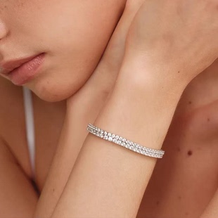 满钻手链女网球链排钻锆石人工钻石纯银全钻碎钻爆闪轻奢小众精致