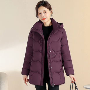 国风绣花石墨烯云绒服连帽中长款棉衣外套2025年冬妈妈保暖棉袄