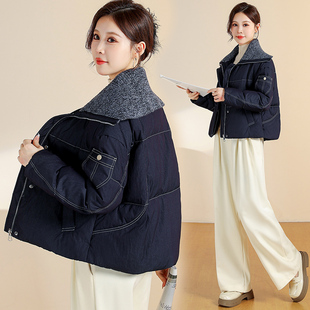 针织领牛仔蓝羽绒服短款小个子保暖国标白鸭绒加厚上衣外套