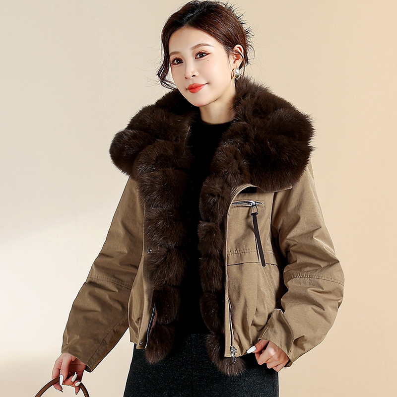 狐狸毛大毛领短款加厚羽绒服女