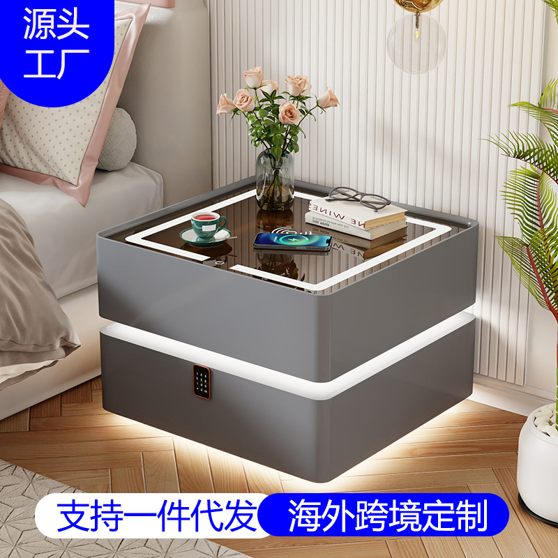智能床头柜无线充电蓝牙音箱密码锁现代简约奶油风悬浮床头柜