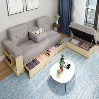 香港直送小户型日式客厅抽屉储物可收纳科技布三人布艺沙发床梳化