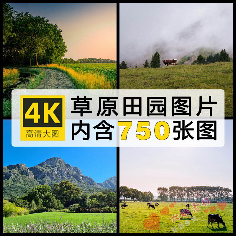 大草原绿草地田园天空牛羊马群自然风景摄影照片桌面背景图片素材