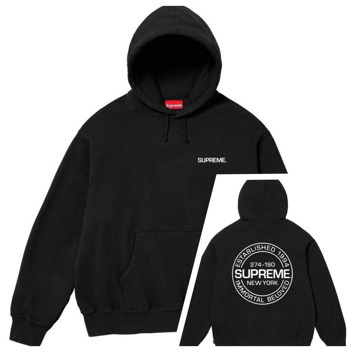 高品美版Sup FW 25 宽松刺绣徽标拉链加绒连帽美式潮流卫衣男女款