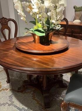 DB802美式圆餐台1.35米1.5米圆餐桌带转盘全实木定制大小古典餐桌