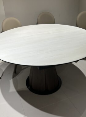 CZ377旋转变圆功能餐桌1.35米长餐桌变圆桌微晶石面拉伸跳台餐桌