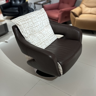 XD118意式极简真皮休闲椅头层牛皮旋转椅单人椅扶手沙发主人椅