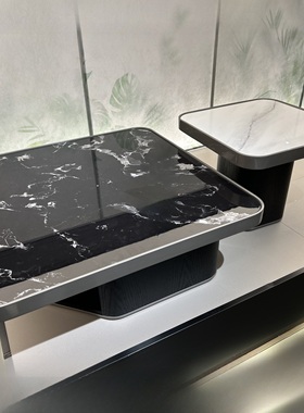 CJ310方形组合客厅茶几90/65cm长黑色微晶石设计师款极简轻奢茶几