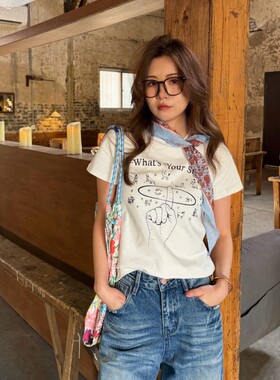 【3/18 New 】 ACRAB 星座正肩短袖T恤女休闲风圆领字母印花上衣