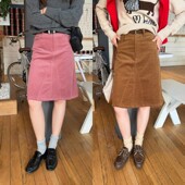 New ACRAB 复古灯芯绒A字半身裙女高腰中裙百搭显瘦裙子