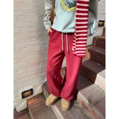 ACRAB 女 阔腿长裤 超正 新年红色加绒加厚可束脚休闲秋冬运动裤