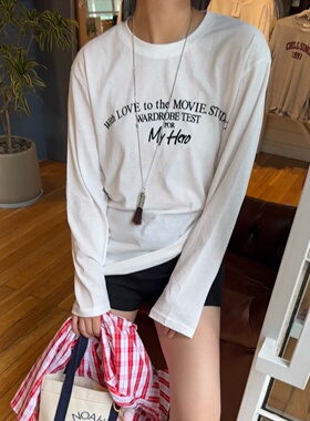 ACRAB 新款白色复古宽松慵懒长袖T恤 美式纯棉打底休闲圆领上衣女