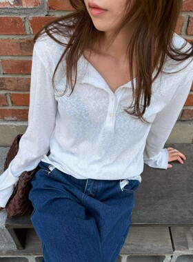 【3/23 New 】 亨利领慵懒白色长袖防晒打底衫