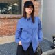 女休闲慵懒宽松长袖 ACRAB miu系学院风复古蓝色格纹衬衫 春秋上衣