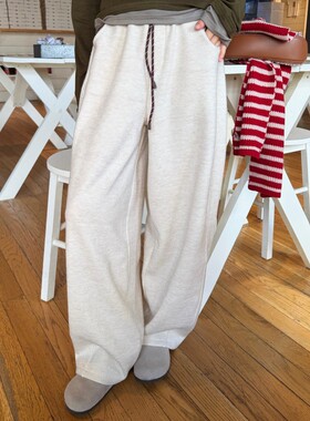 ACRAB 版型很好的加绒加厚弯刀裤美式复古宽松白色卫裤休闲运动裤