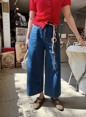 ACRAB 复古深蓝色阔腿八分牛仔裤女夏季新款水洗直筒慵懒休闲裤女