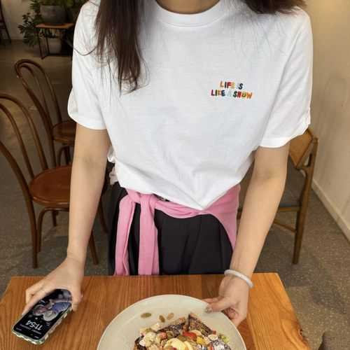 ACRAB彩虹刺绣正肩美式纯棉短袖T