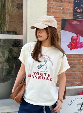 【3/23 New 】ACRAB 休闲棒球风字母印花短袖T恤女宽松上衣夏季