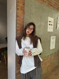 ACRAB秋冬加厚德绒百搭柔软T恤上衣长袖 显瘦圆领保暖简约打底内搭