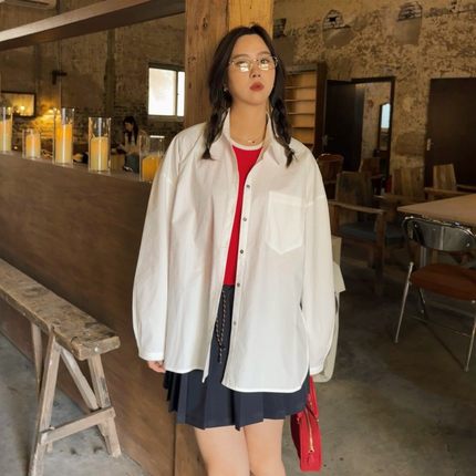Acrab设计感侧开叉极简白色廓男友形宽松慵懒松弛长袖衬衫上衣女